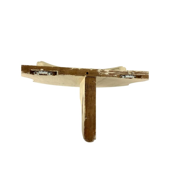 Rustic Beige Distressed Oak Wood 1/2 Moon Shape Wall Shelf Decorative Front Rail - Picture 5 of 8